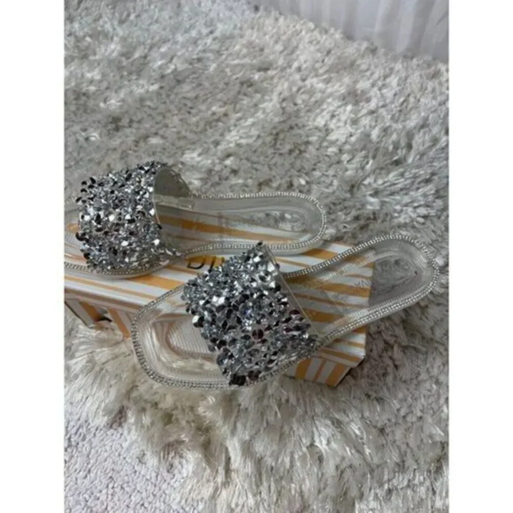 Wild Diva On The Bright Side Embellished Flat Sandals Clear Size‎ 7